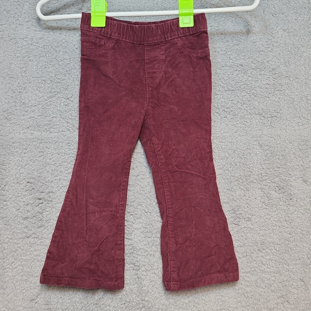 Okie Dokie Toddler Girls Burgundy Corduroy Flare Pants 2T Elastic Waist